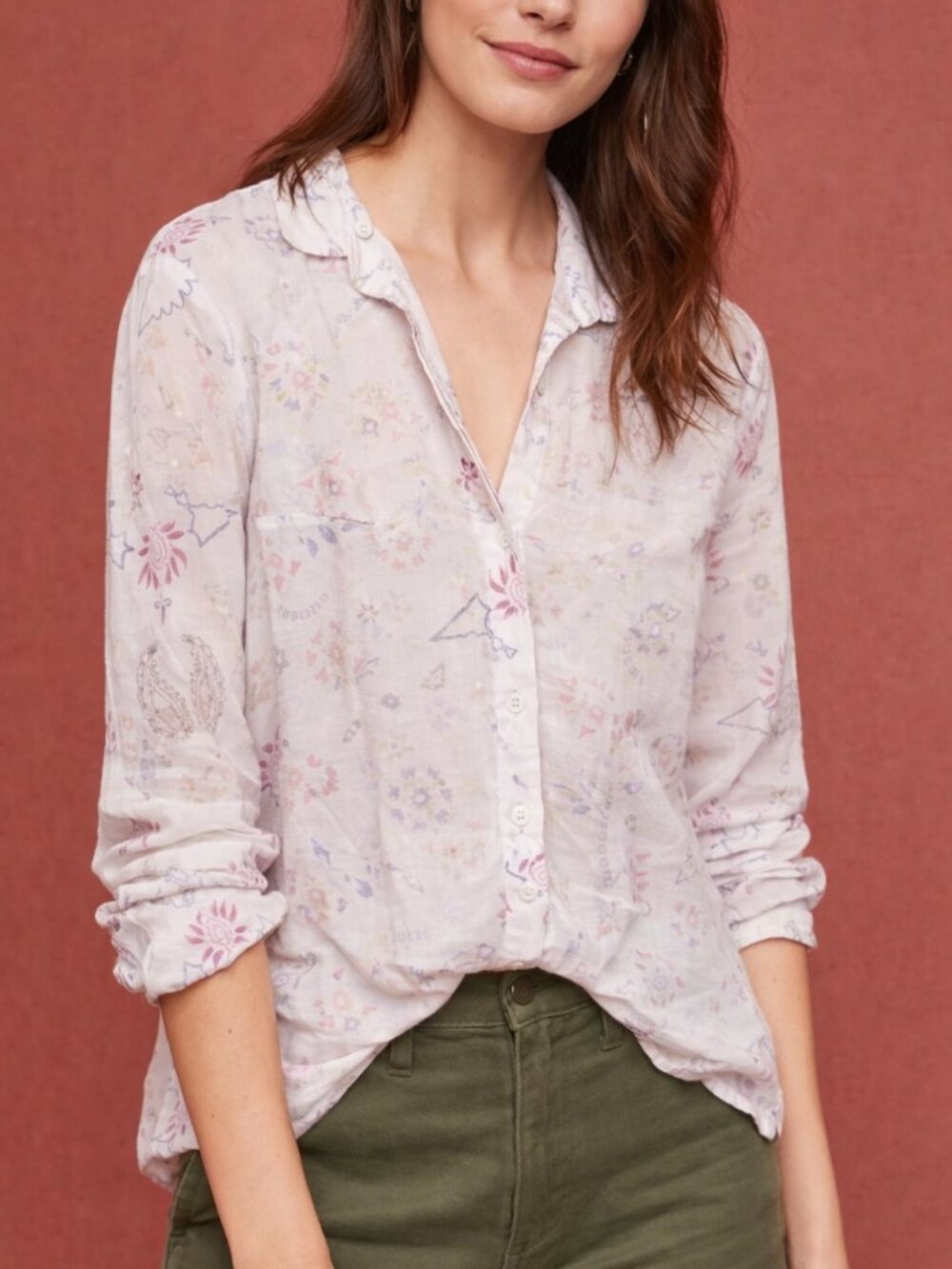 Anthropologie Cloth & Stone Pink Paisley Lightweight Button Down Blouse S